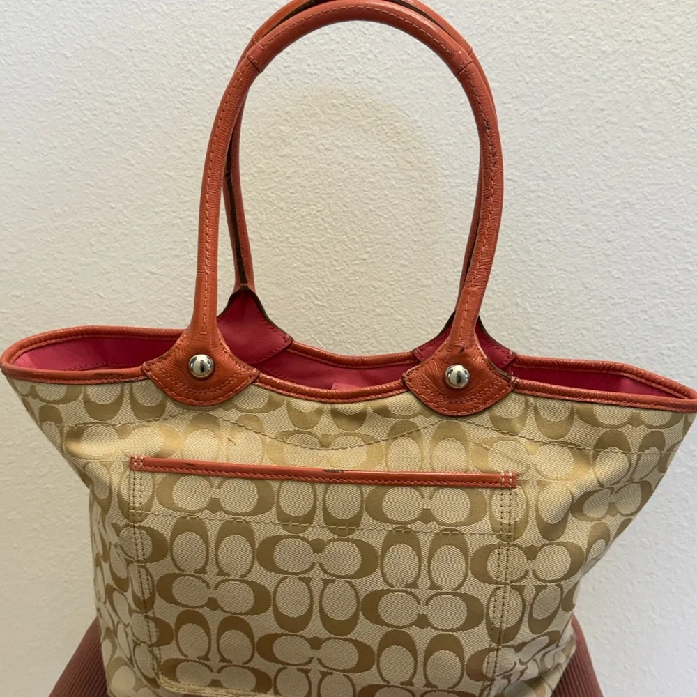 Coach Beige and Pink Floral Tote - Picture 4 of 8